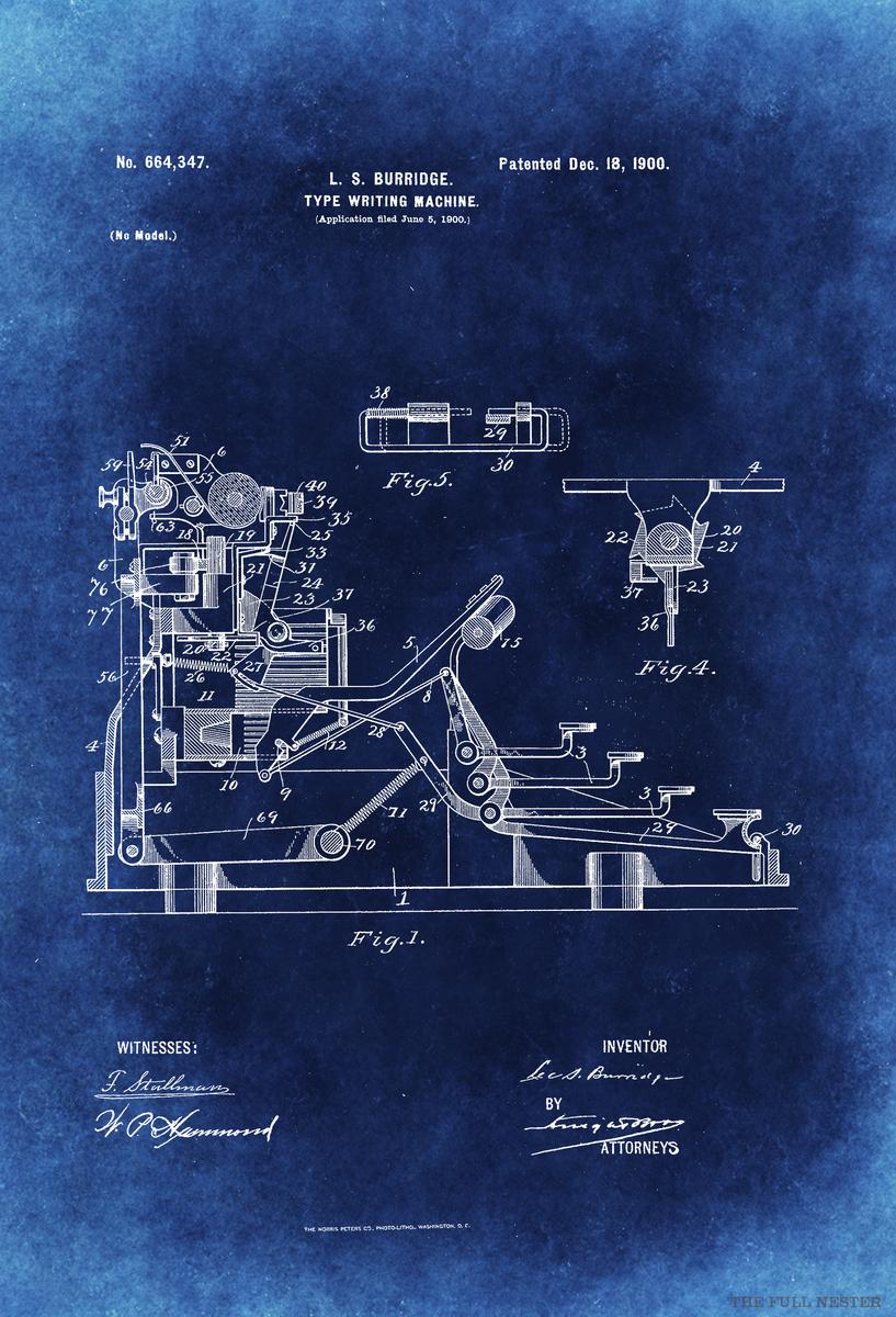 1900 Typewriter Patent Drawing The Full Nester Printables