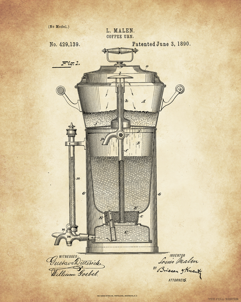 1890 Coffee Urn Patent Drawing