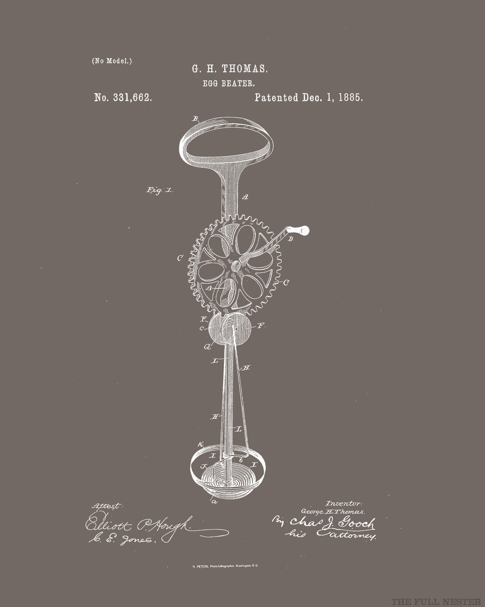 1885 Egg Beater Patent Drawing The Full Nester Printables
