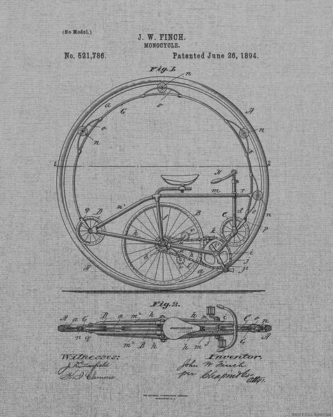 1894 Monocycle Patent Drawing
