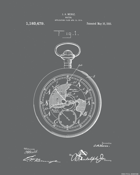 1916 Pocket Watch Patent Drawing