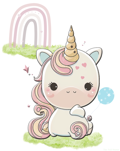Baby Unicorn with a Balloon printable