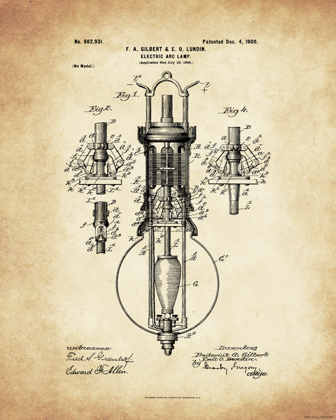 1900 Electric Arc Lamp Patent Drawing