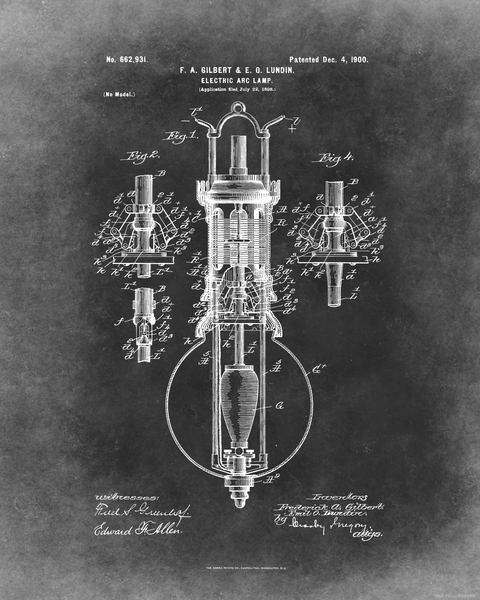 1900 Electric Arc Lamp Patent Drawing