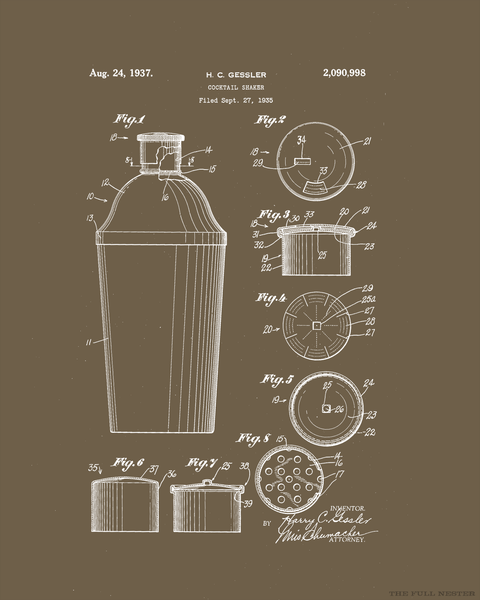 1937 Cocktail Shaker Patent Drawing