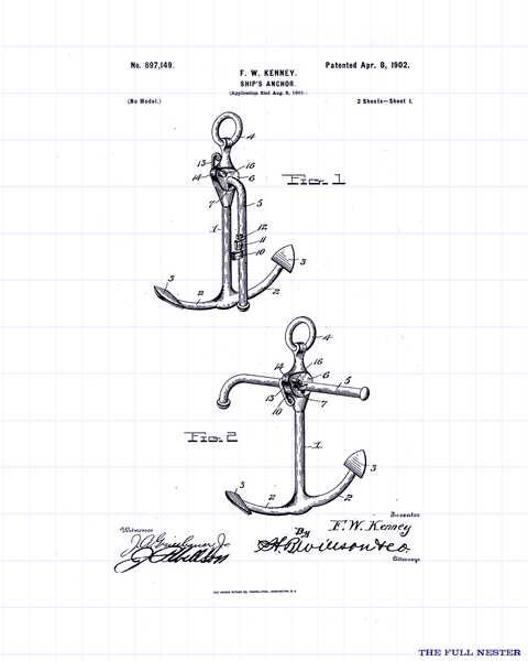 1902 Ship's Anchor Patent Drawing
