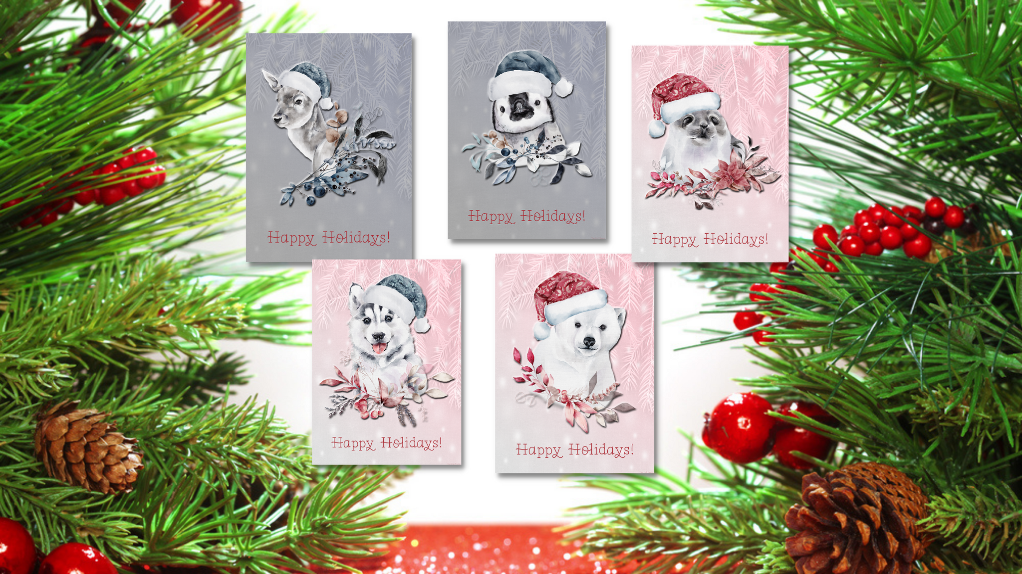 Baby Animals Christmas Card Set