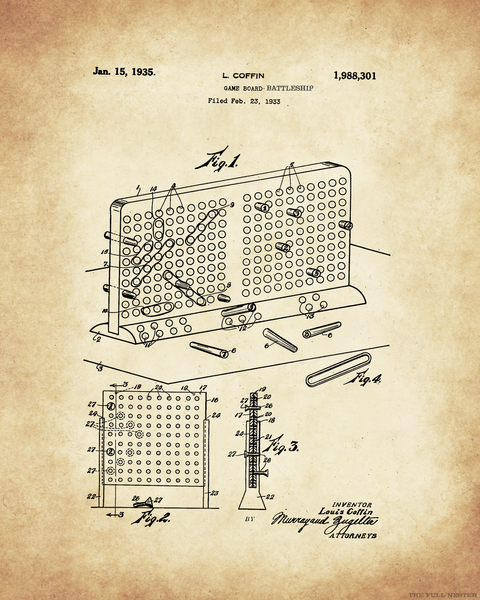 1935 Battleship Game Patent Drawing