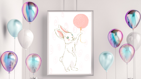 Bunny with a Pink Balloon Nursery Printable