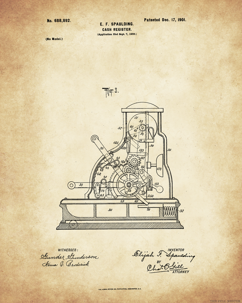 1901 Cash Register Patent Drawing – The Full Nester Printables