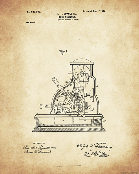 1901 Cash Register Patent Drawing