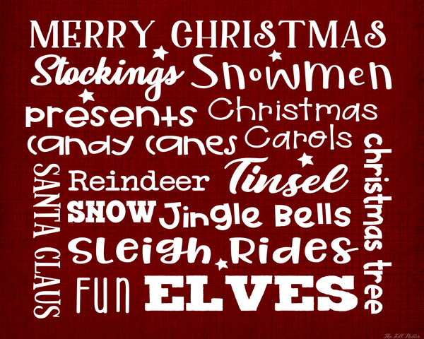 Christmas Words Red Collage printable