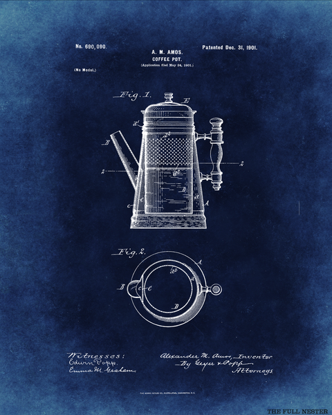 1901 Coffee Pot Patent Drawing