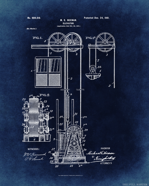 1901 Elevator Patent Drawing
