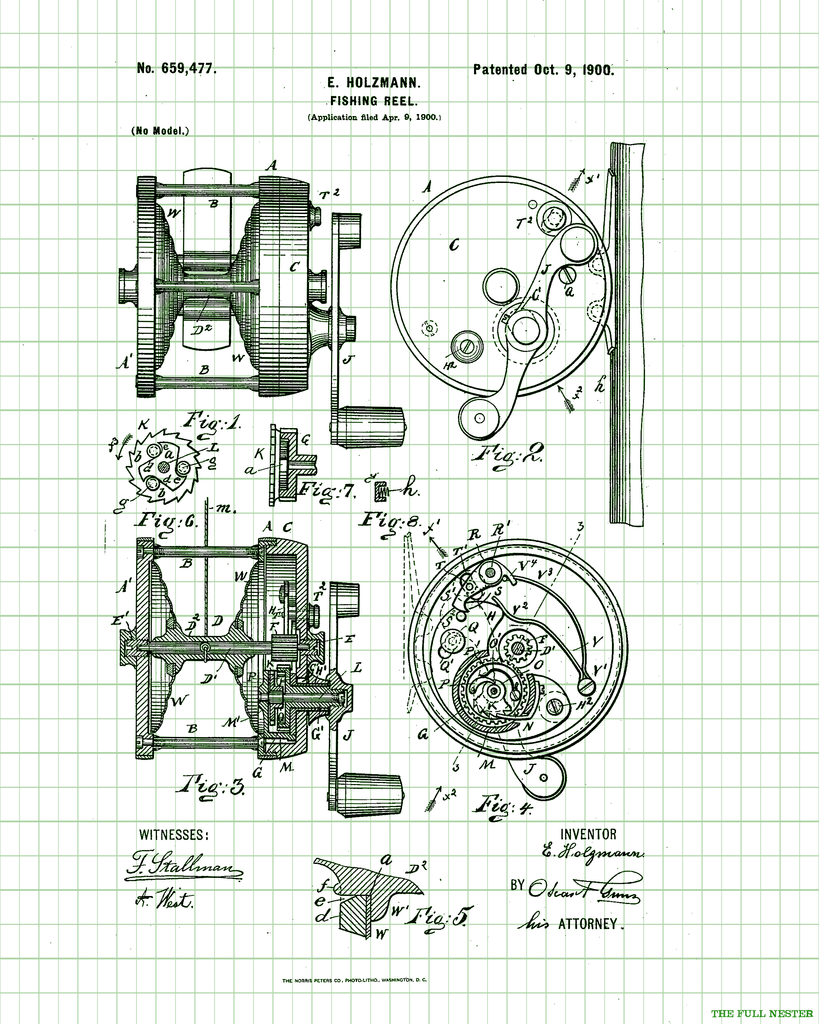 1900 Fishing Reel Patent Drawing – The Full Nester Printables