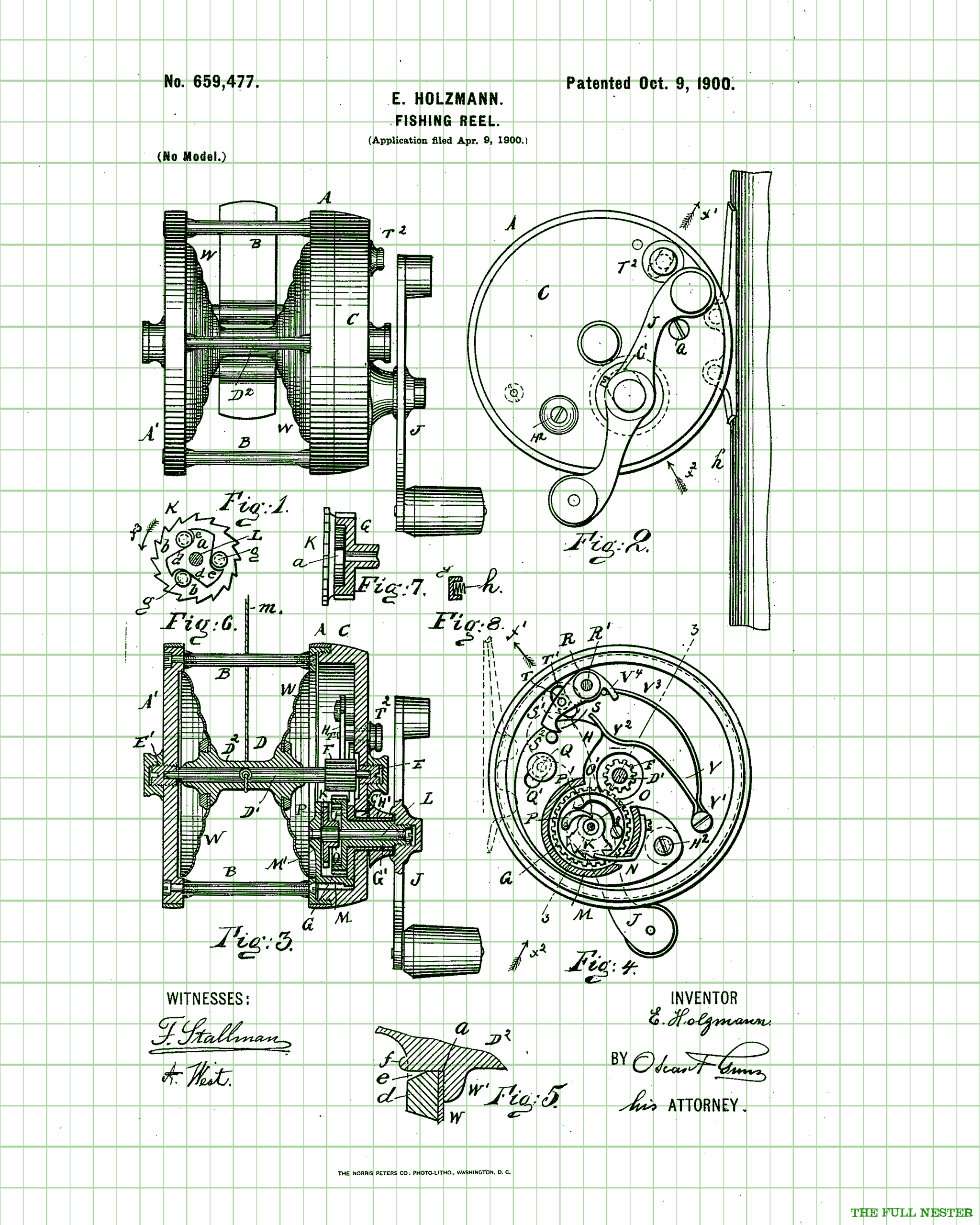 1900 Fishing Reel Patent Drawing  The Full Nester Printables