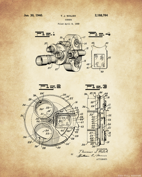 1940 Movie Camera Patent Drawing
