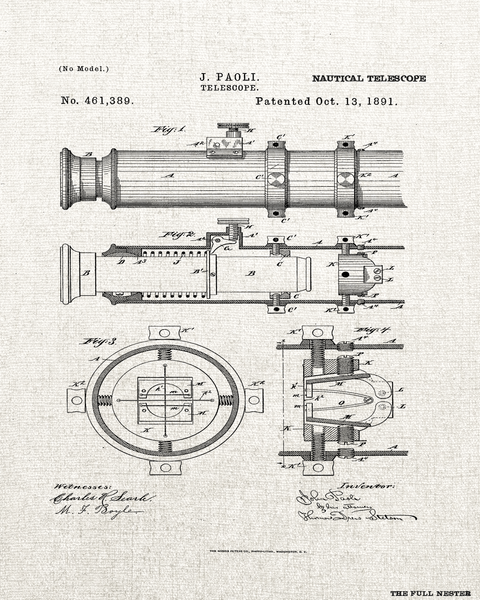 1891 Nautical Telescope Patent Drawing