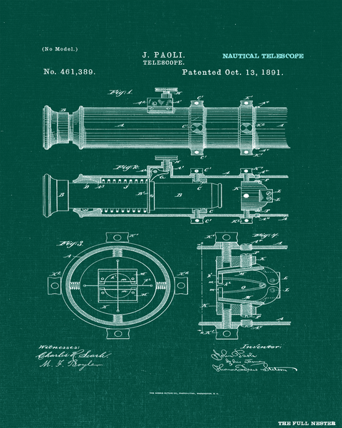 1891 Nautical Telescope Patent Drawing