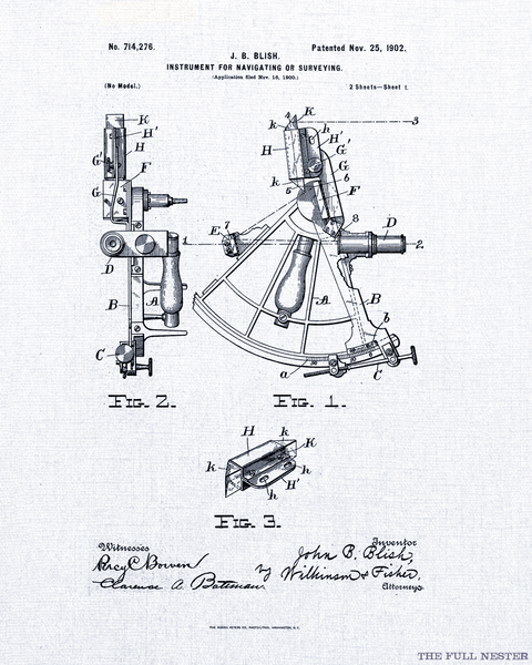 1902 Navigational Sextant Patent Drawing