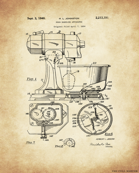 1934 Stand Mixer Patent Drawing