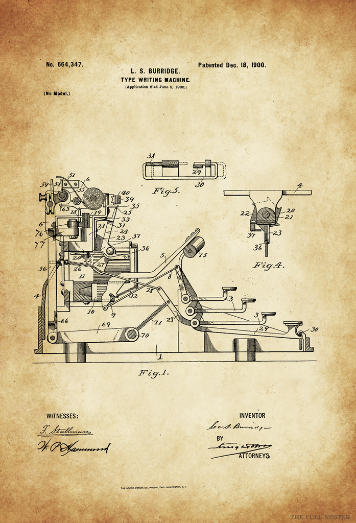 1900 Typewriter Patent Drawing The Full Nester Printables