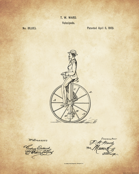 1869 Velocipede Patent Drawing