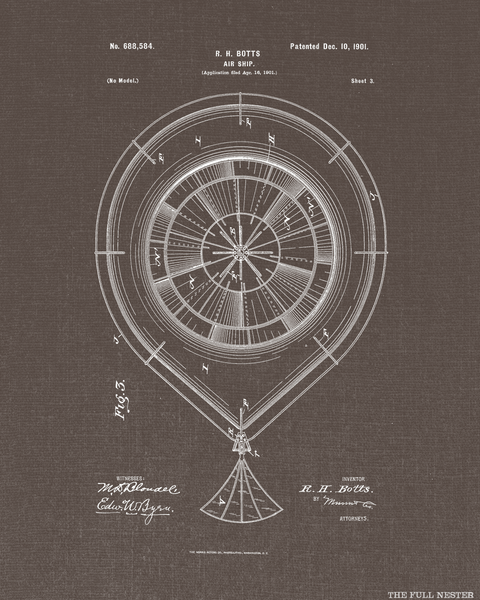 1901 Set of Three Air Ship Patent Drawings