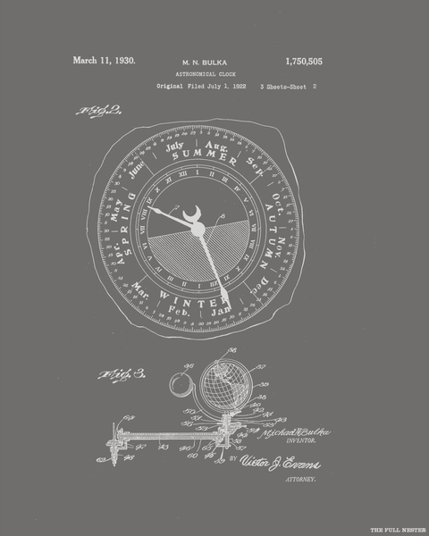1930 Astronomical Clock Patent Drawing Set