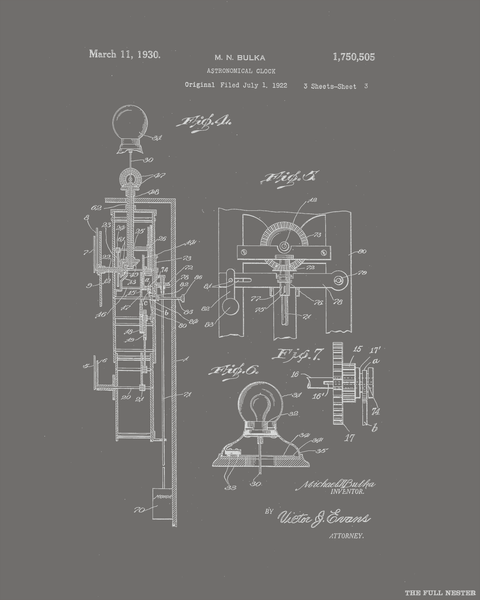 1930 Astronomical Clock Patent Drawing Set