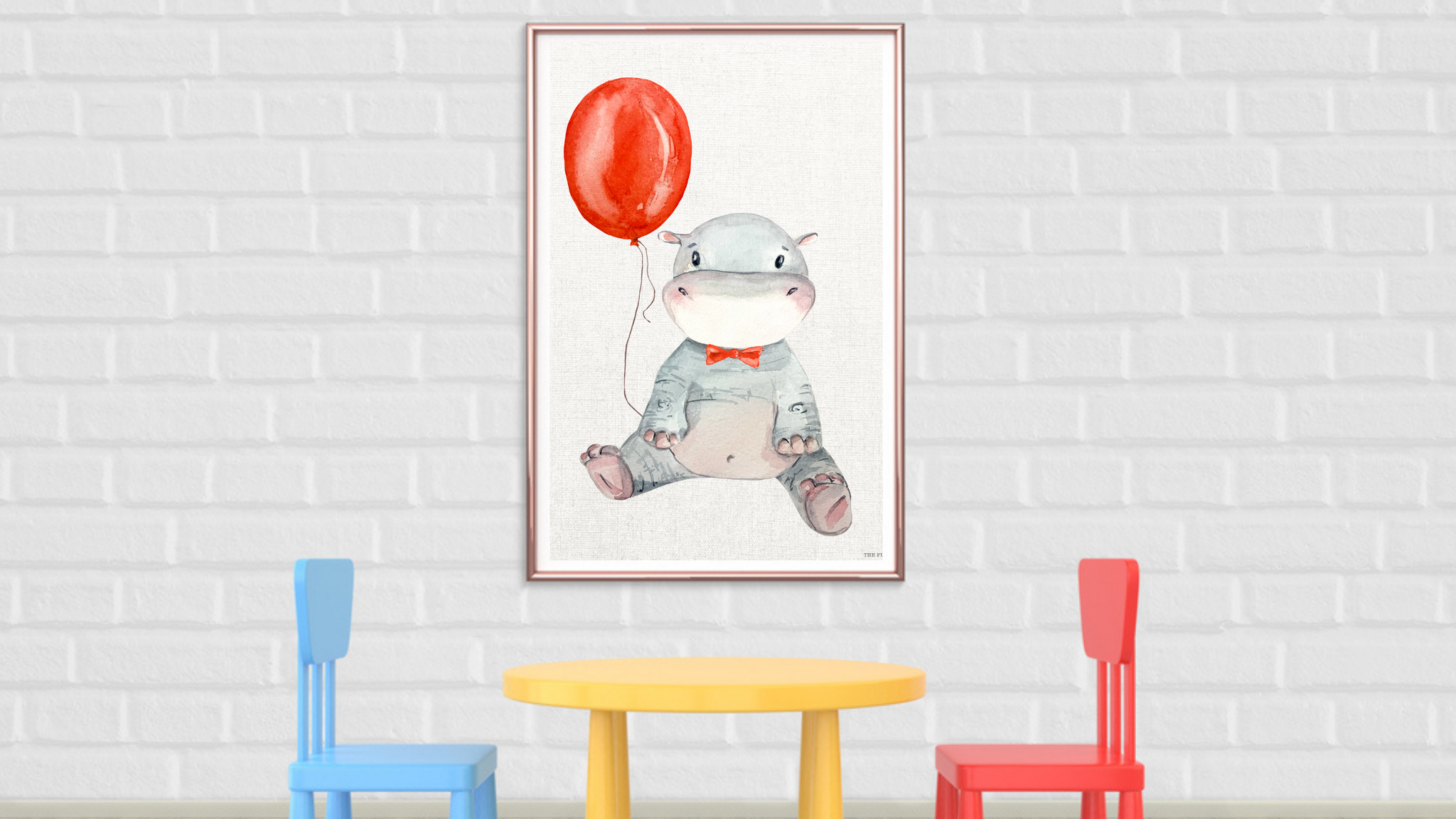 Baby Hippo with Balloon Nursery Printable