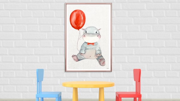 Baby Hippo with Balloon Nursery Printable