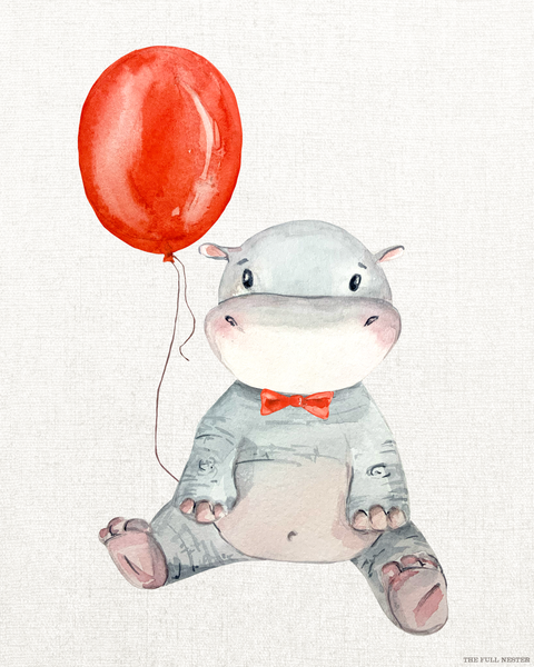 Baby Hippo with Balloon Nursery Printable
