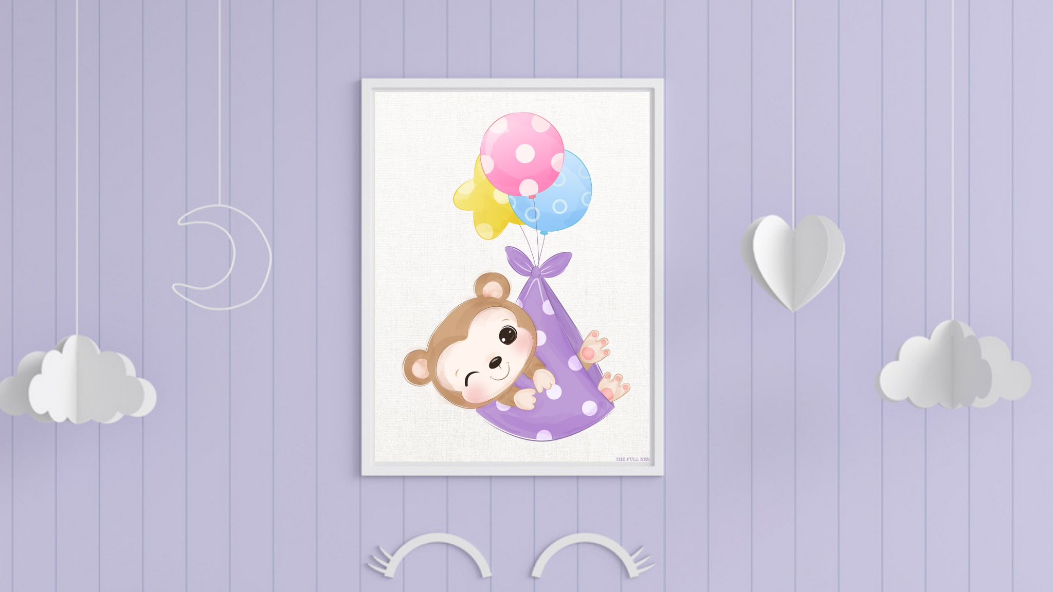 Baby Monkey with Balloons Nursery Printable