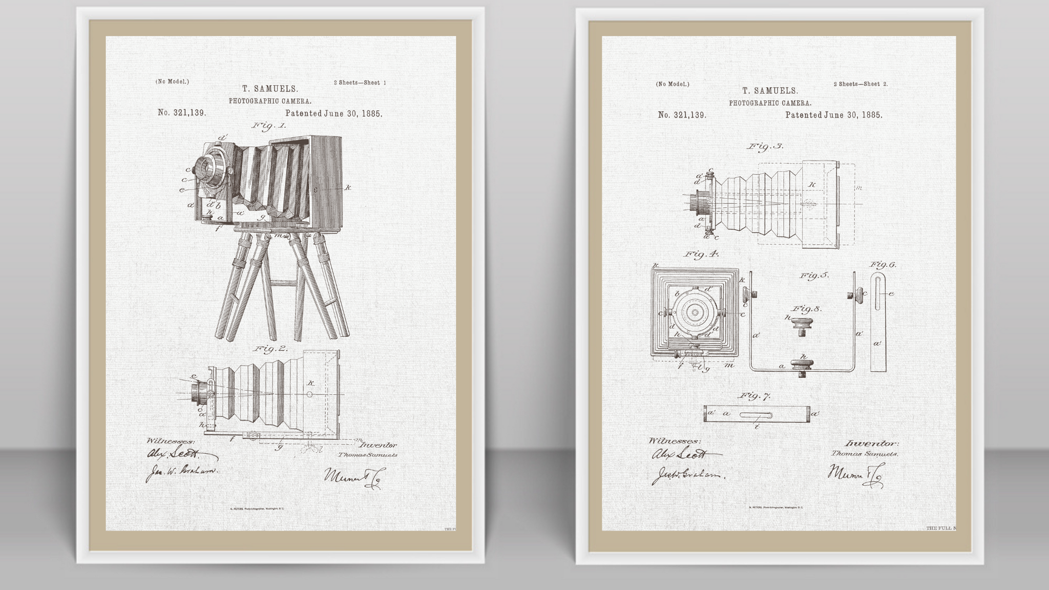 Set of 1885 Camera Patent Drawings