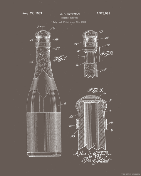 1933 Champagne Bottle Closure Patent Drawing