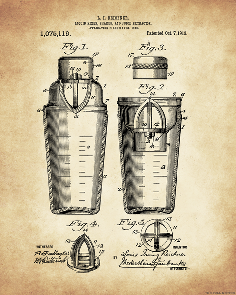 1913 Cocktail Shaker Patent Drawing