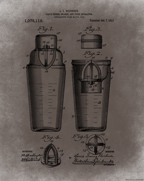 1913 Cocktail Shaker Patent Drawing