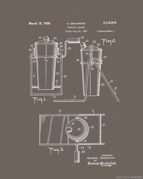 1938 Cocktail Shaker Patent Drawing