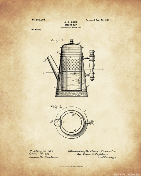1901 Coffee Pot Patent Drawing