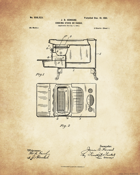 Set of Two 1901 Cooking Stove Patent Drawings