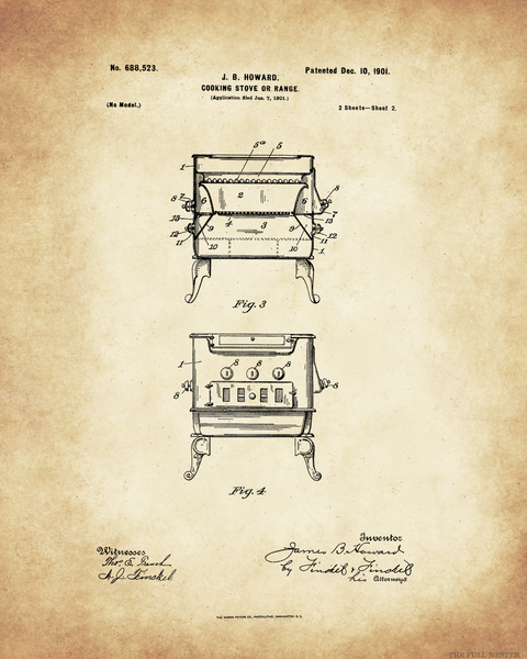 Set of Two 1901 Cooking Stove Patent Drawings