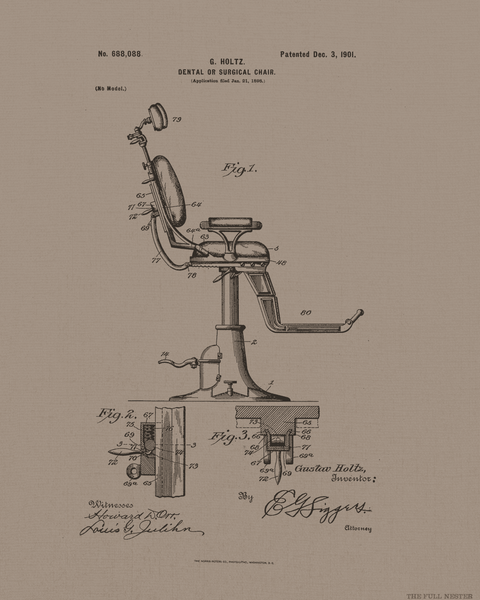 1901 Dental or Surgical Chair Patent Drawing