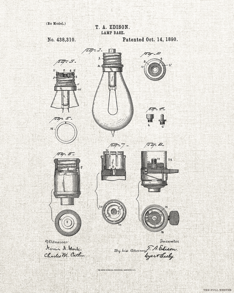 1890 Edison Lamp Base Patent Drawing
