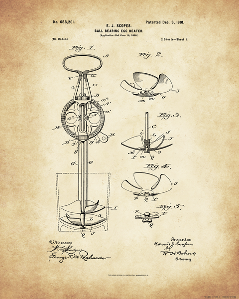 1901 Ball Bearing Egg Beater Patent Drawing