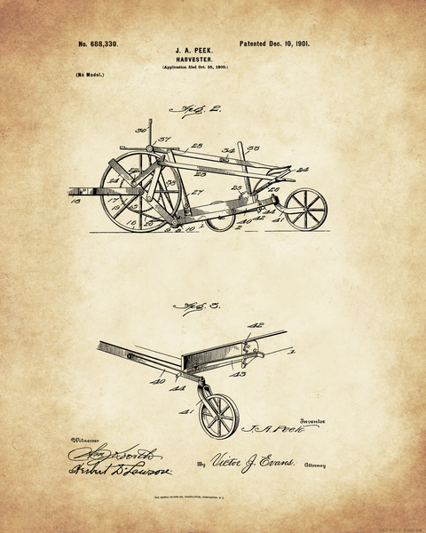 1901 Harvester Patent Drawing
