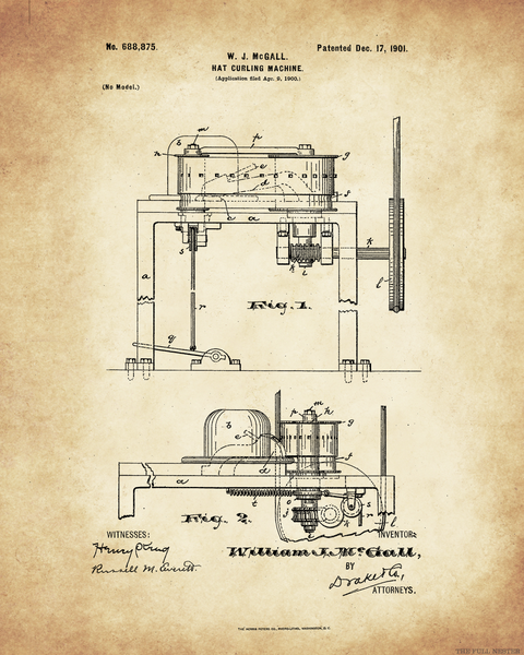 1901 Hat Curling Machine Patent Drawing
