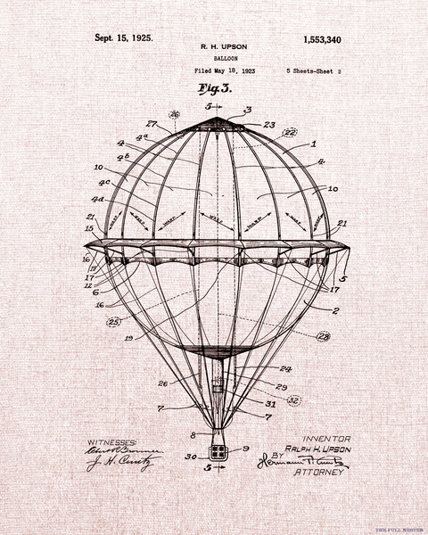 1925 Hot Air Balloon Patent Drawing