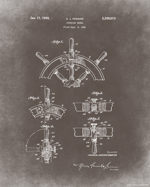 1944 Marine Steering Wheel Patent Drawing