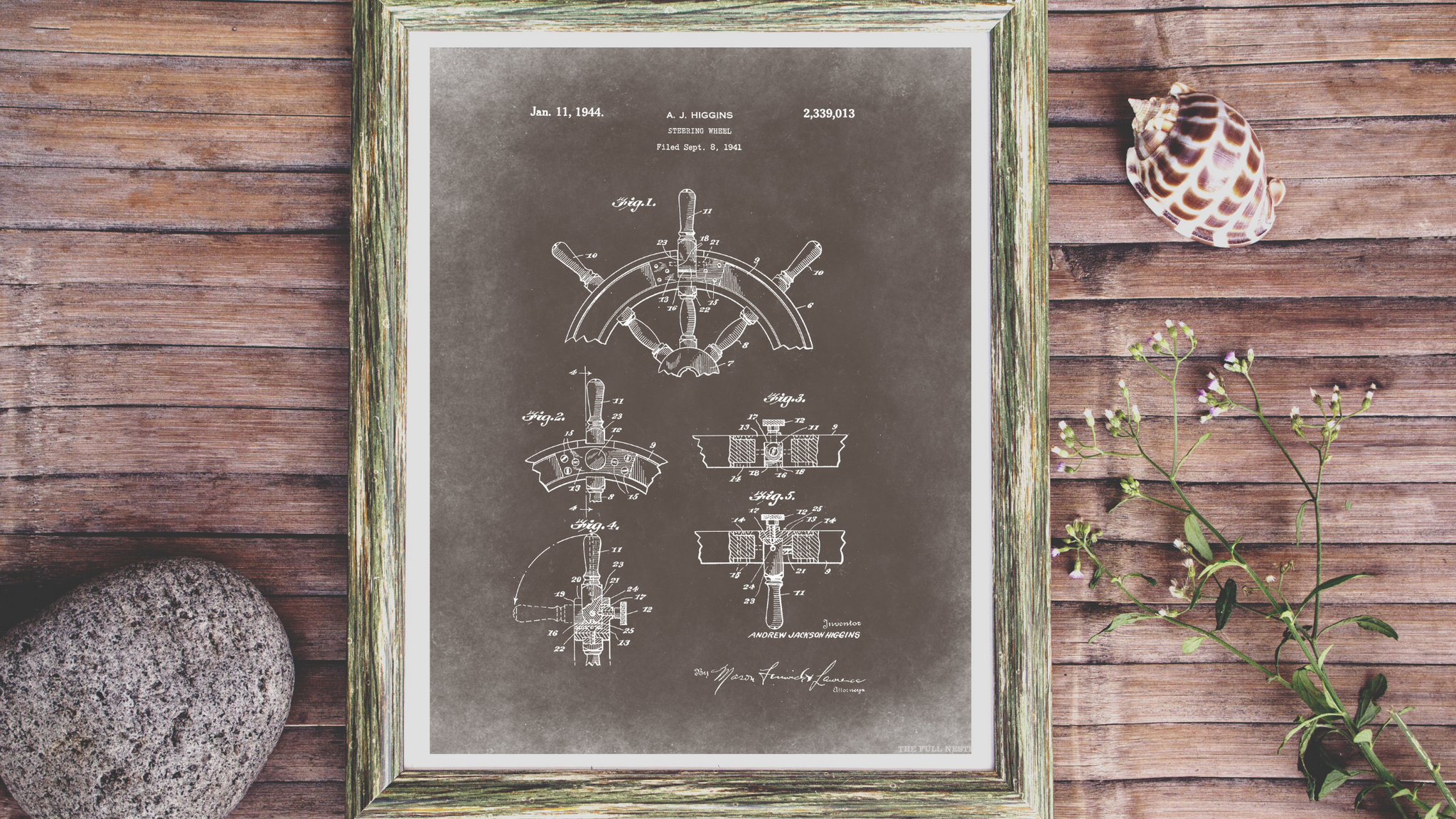 1944 Marine Steering Wheel Patent Drawing